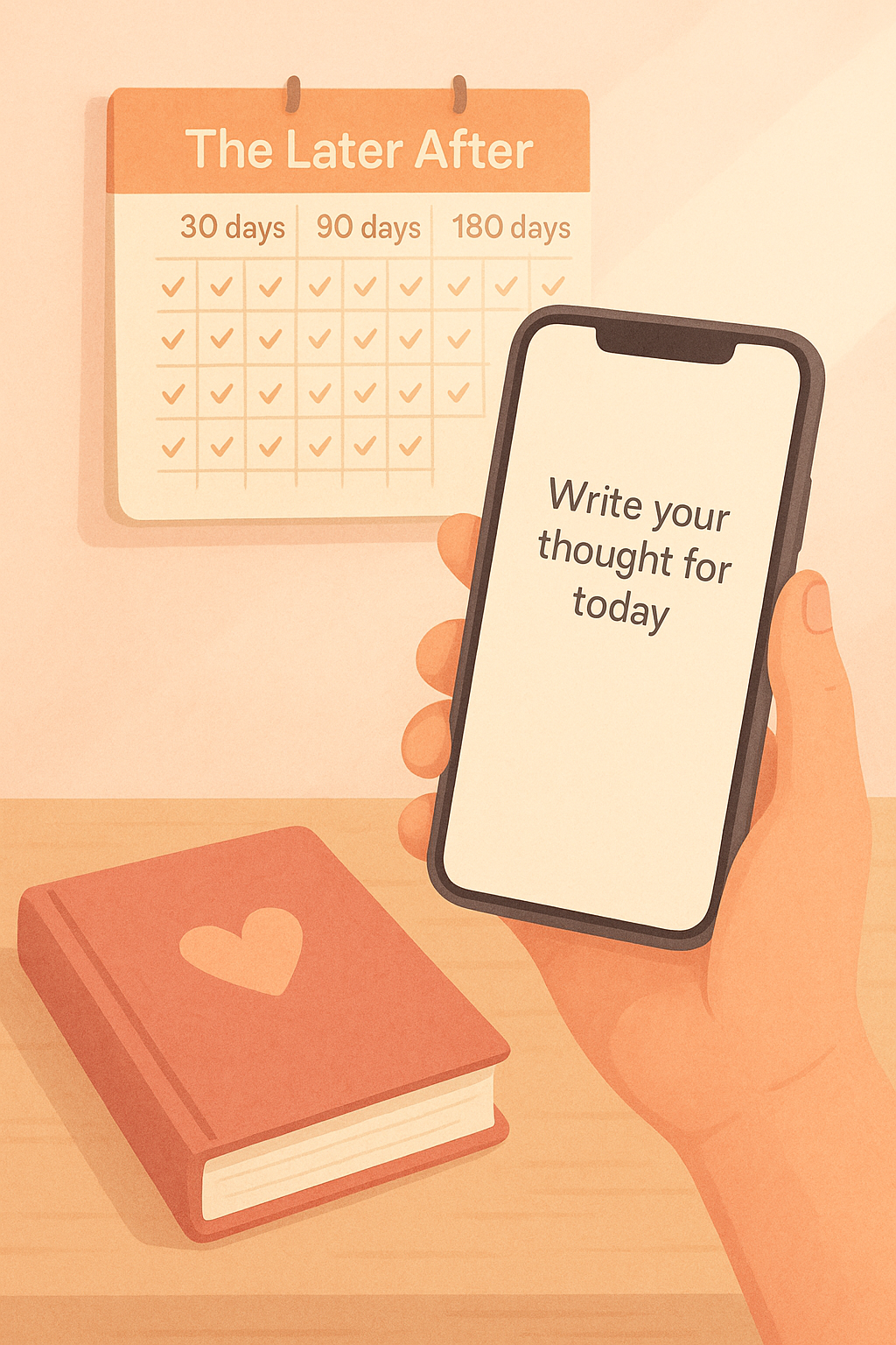 LaterAfter app interface showing how to write and collect daily love notes