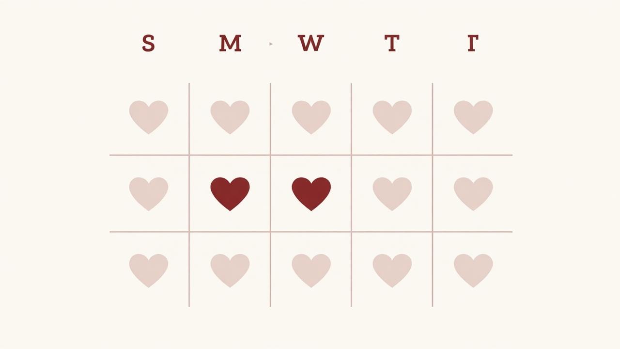 LaterAfter app showing a daily love notes calendar with heart icons for each day